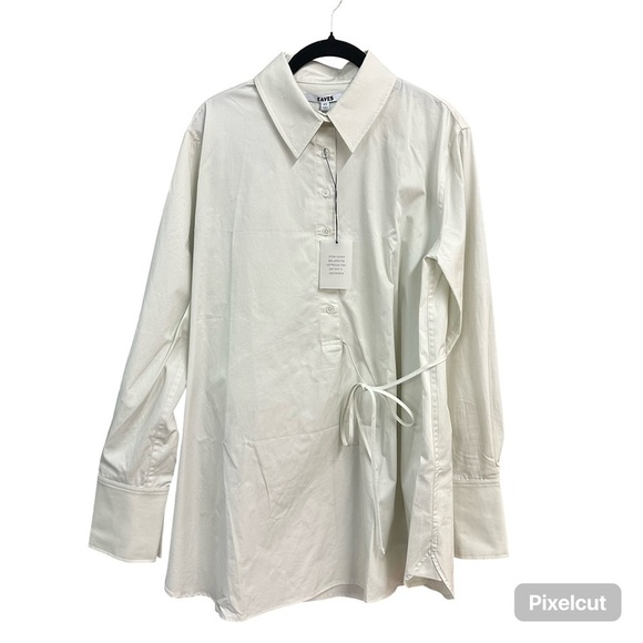 EAVES Bibas Mini Shirt Dress Chalk Cream Button-Up Shirt poplin tie Revolve XS - Picture 4 of 10